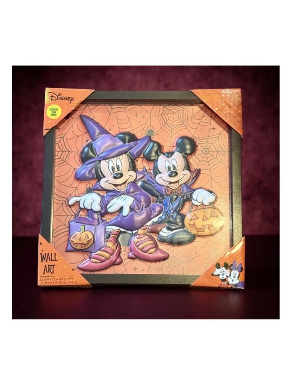 Disney nwt Halloween Mickey & Minnie Wall Art - Orange & Purple 12 x 12 x 1.1